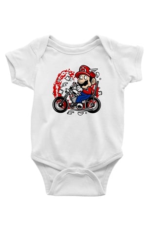 Mario Chopper Rider Beyaz Unisex Bebek Body - Zıbın