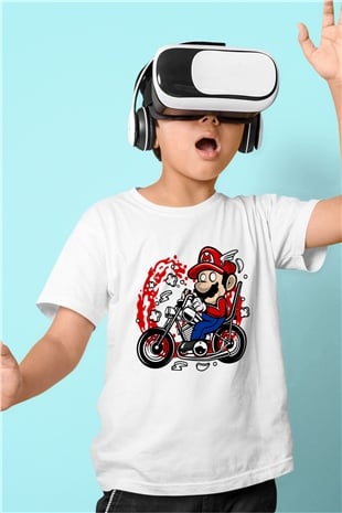 Mario Chopper Rider Beyaz Unisex Çocuk Tişört