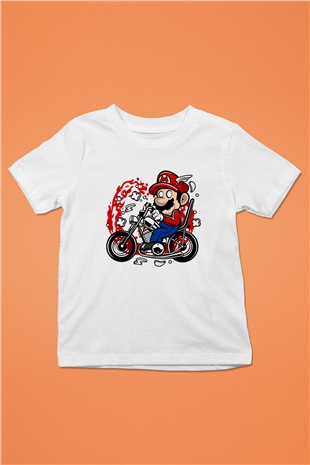 Mario Chopper Rider Beyaz Unisex Çocuk Tişört