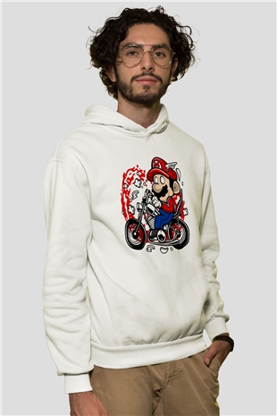 Mario Chopper Rider Beyaz Unisex Hoodie