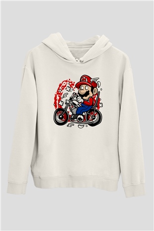 Mario Chopper Rider Beyaz Unisex Hoodie