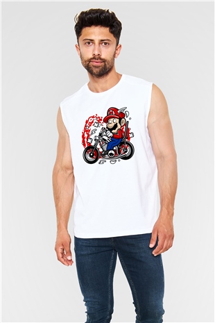 Mario Chopper Rider Beyaz Unisex Kolsuz Tişört