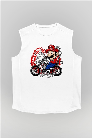 Mario Chopper Rider Beyaz Unisex Kolsuz Tişört