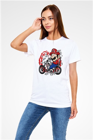 Mario Chopper Rider Beyaz Unisex Tişört