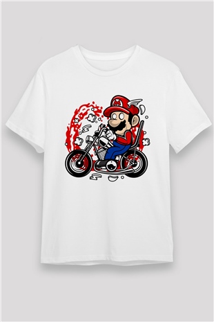 Mario Chopper Rider Beyaz Unisex Tişört
