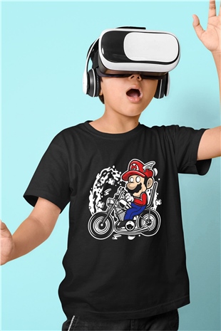 Mario Chopper Rider Siyah Çocuk Unisex Tişört