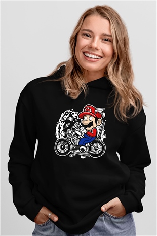 Mario Chopper Rider Siyah Unisex Hoodie