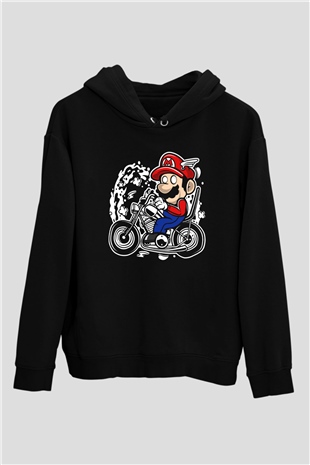 Mario Chopper Rider Siyah Unisex Hoodie