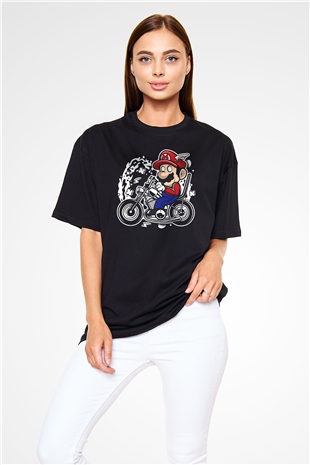 Mario Chopper Rider Siyah Unisex Oversize Tişört