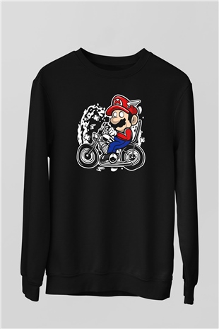 Mario Chopper Rider Siyah Unisex Sweatshirt
