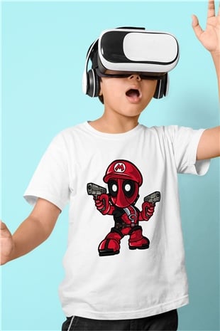 Mario Deadpool Baskılı Beyaz Unisex Çocuk Tişört