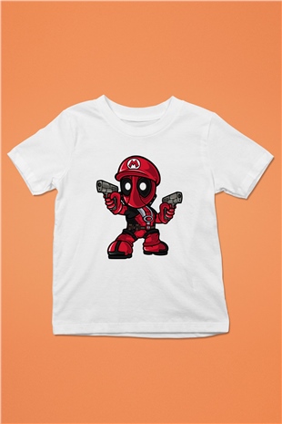 Mario Deadpool Baskılı Beyaz Unisex Çocuk Tişört