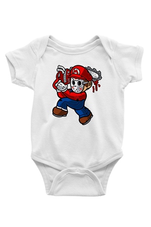Mario Massacre Baskılı Beyaz Unisex Bebek Body - Zıbın