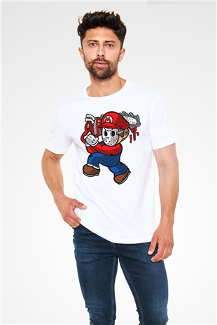 Mario Massacre Baskılı Beyaz Unisex Tişört