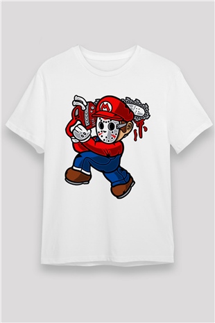 Mario Massacre Baskılı Beyaz Unisex Tişört