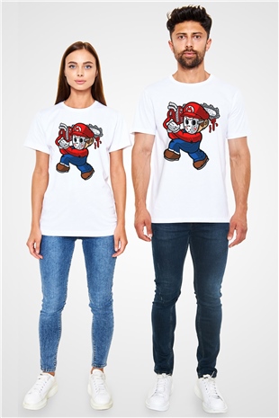 Mario Massacre Baskılı Beyaz Unisex Tişört