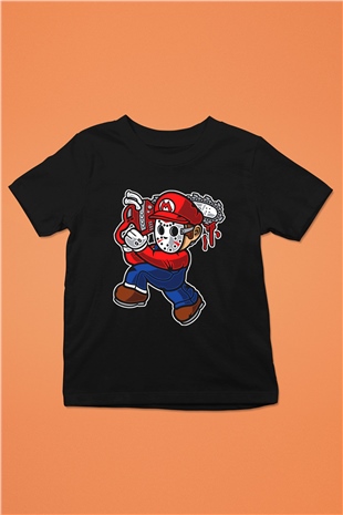 Mario Massacre Baskılı Siyah Çocuk Unisex Tişört