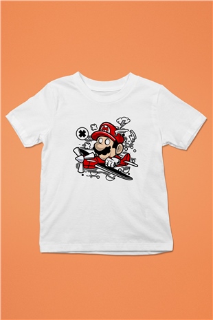 Mario Pilot Baskılı Beyaz Unisex Çocuk Tişört