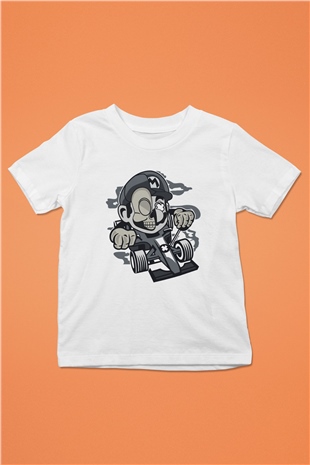 Mario Skull Karting Racer Baskılı Beyaz Unisex Çocuk Tişört
