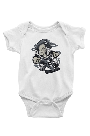 Mario Skull Karting Racer Baskılı Beyaz Unisex Bebek Body - Zıbın