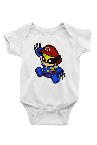 Mario Wolverine Baskılı Beyaz Unisex Bebek Body - Zıbın