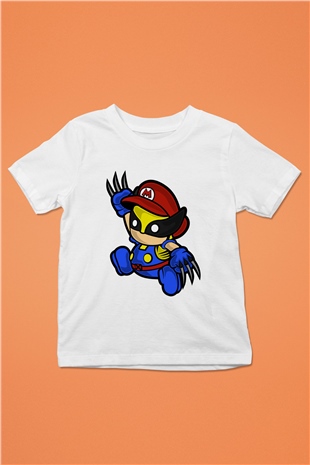 Mario Wolverine Baskılı Beyaz Unisex Çocuk Tişört
