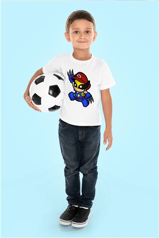 Mario Wolverine Baskılı Beyaz Unisex Çocuk Tişört