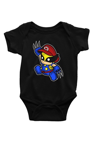 Mario Wolverine Baskılı Siyah Bebek Body - Zıbın