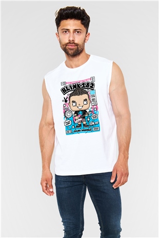 Mark Hoppus Blink 182 Baskılı Unisex Beyaz Kolsuz Tişört