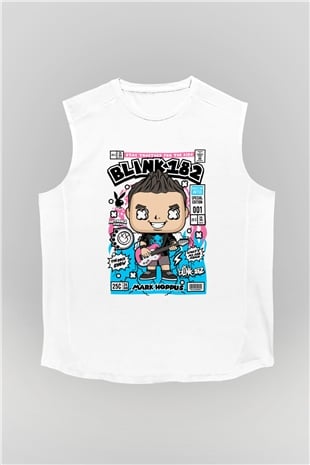 Mark Hoppus Blink 182 Baskılı Unisex Beyaz Kolsuz Tişört