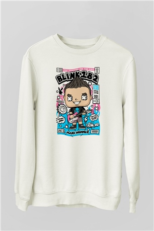 Mark Hoppus Blink 182 Baskılı Unisex Beyaz Sweatshirt