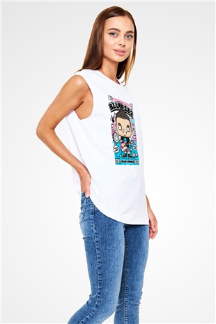 Mark Hoppus Blink 182 Baskılı Unisex Beyaz Kolsuz Tişört