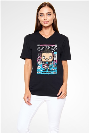 Mark Hoppus Blink 182 Baskılı Unisex Siyah V Yaka Tişört
