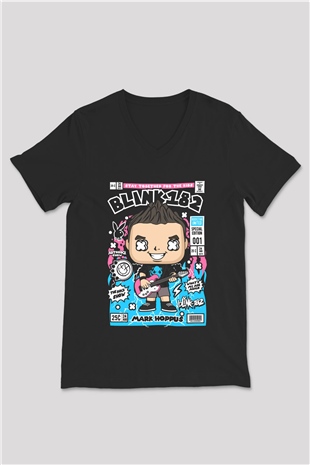 Mark Hoppus Blink 182 Baskılı Unisex Siyah V Yaka Tişört