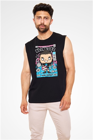 Mark Hoppus Blink 182 Baskılı Unisex Siyah Kolsuz Tişört