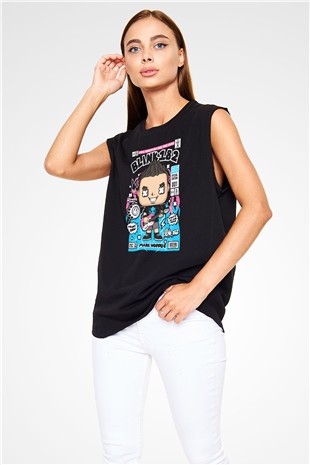 Mark Hoppus Blink 182 Baskılı Unisex Siyah Kolsuz Tişört