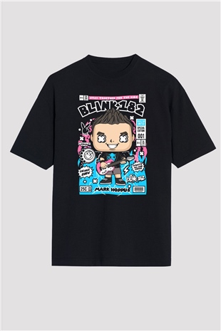 Mark Hoppus Blink 182 Baskılı Unisex Siyah Oversize Tişört