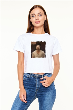 Markus Schulz Baskılı Beyaz Kadın Crop Top Tişört