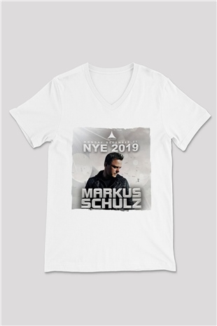 Markus Schulz Beyaz Unisex V Yaka Tişört