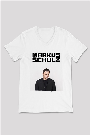 Markus Schulz Beyaz Unisex V Yaka Tişört