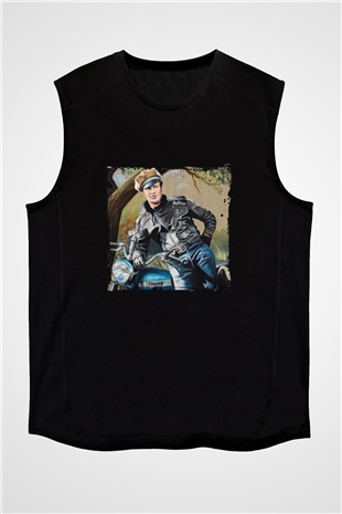 Marlon Brando Baskılı Unisex Siyah Kolsuz Tişört