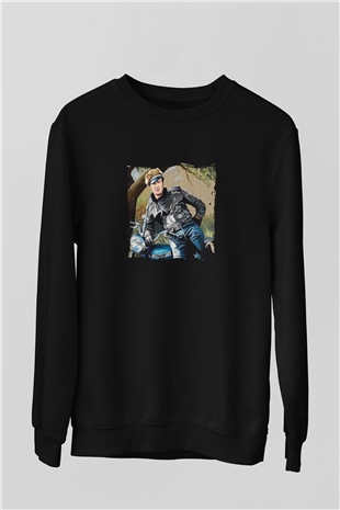 Marlon Brando Baskılı Unisex Siyah Sweatshirt