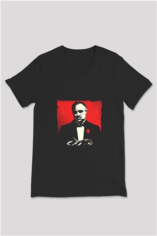 Marlon Brando Baskılı Unisex Siyah V Yaka Tişört