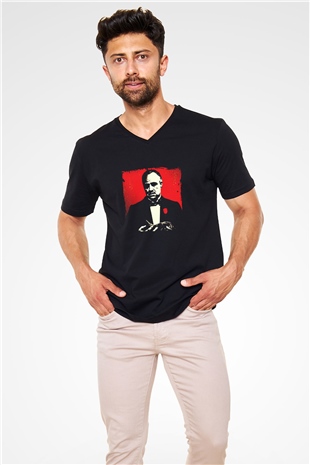 Marlon Brando Baskılı Unisex Siyah V Yaka Tişört