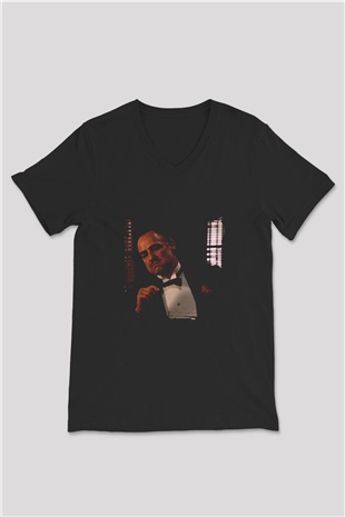 Marlon Brando Baskılı Unisex Siyah V Yaka Tişört