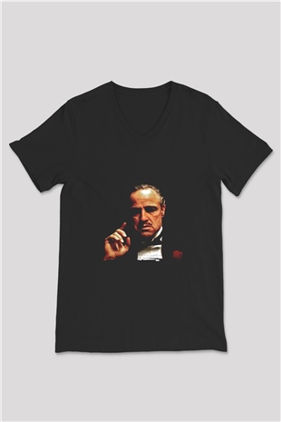 Marlon Brando Baskılı Unisex Siyah V Yaka Tişört