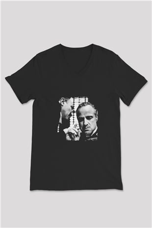 Marlon Brando Baskılı Unisex Siyah V Yaka Tişört