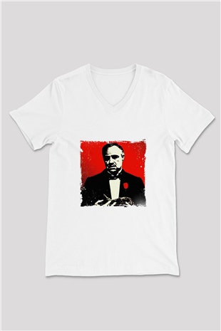 Marlon Brando Baskılı V Yaka Unisex Beyaz Tişört