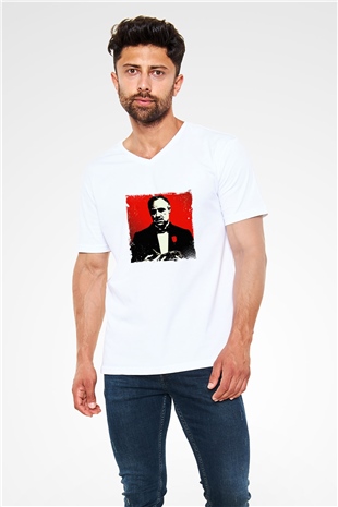 Marlon Brando Baskılı V Yaka Unisex Beyaz Tişört