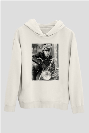 Marlon Brando Beyaz Unisex Kapşonlu Sweatshirt